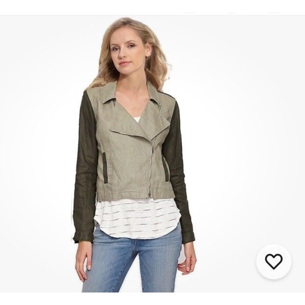 Eileen Fisher Coated‎ Organic Linen Asymmetrical Zip Two Tone Jacket PS Petite S